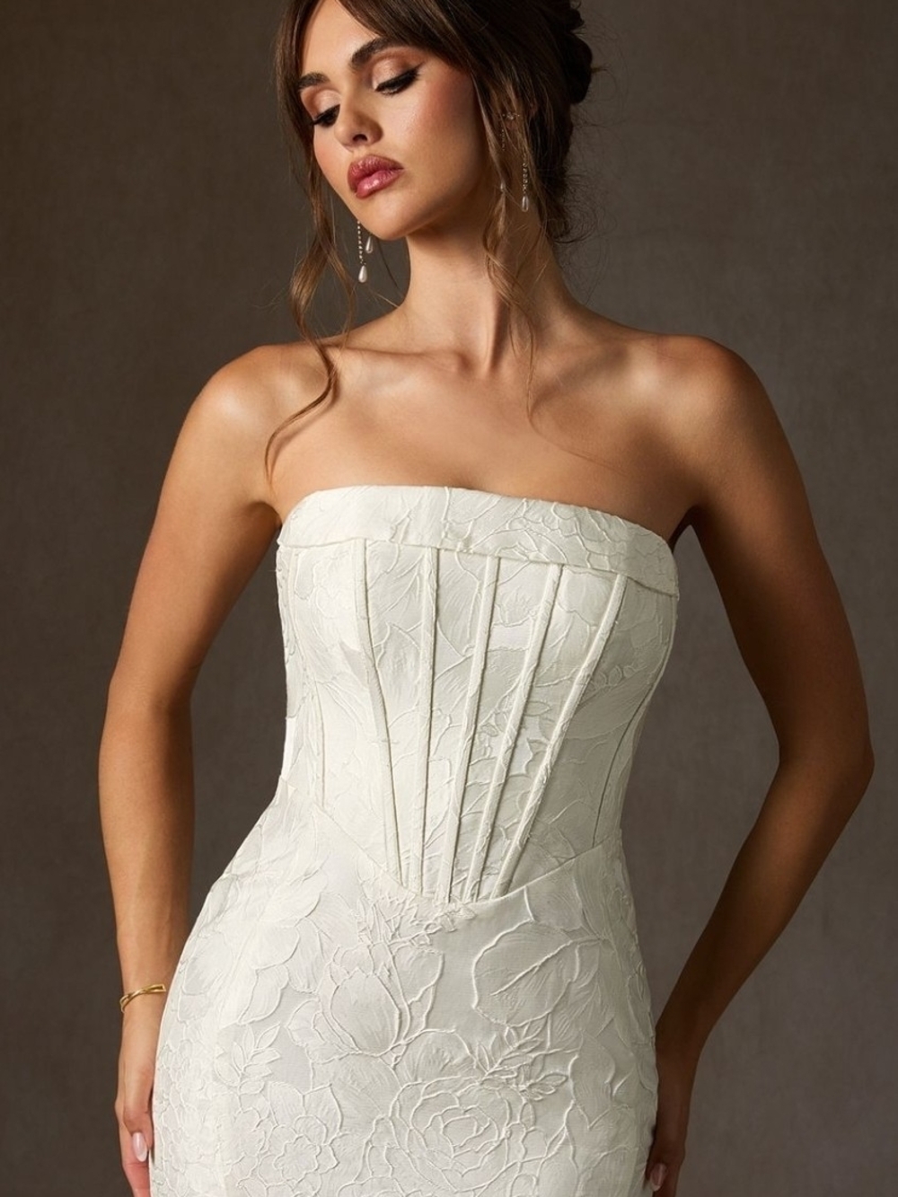 Azazie Kristella Ivory Strapless Floral Jacquard Mermaid Gown Size 16 Nwt - Picture 4 of 7